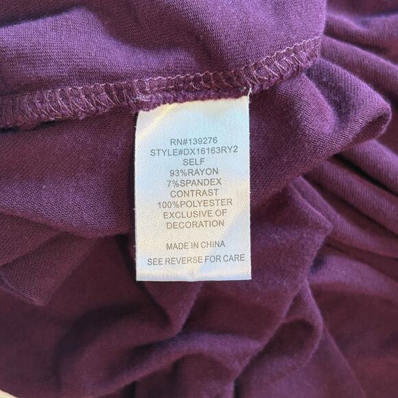 Daniel Rainn Peasant Top Womens Size 1X Plum Knit Chiffon Yoke Crochet Lace Boho - Picture 7 of 9